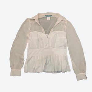 Marciano peplum sheer size small long sleeve buttoned cuff white side zip blouse